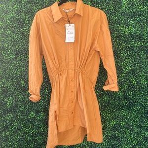 Zara long sleeved poplin dress, rust colored.